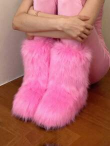 Stylish Personalized Winter Boots For Women - Adorable Spicy Girl Mid-Length Snow Boots, Cozy And Warm,Fluffy Boots - 粉色 - 查看 3