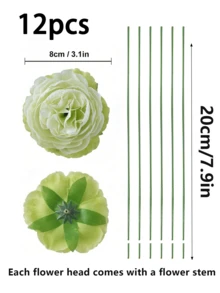 12/24 peças de flores artificiais de peônia, cabeças de flores de peônia simuladas com hastes para decoração de festas de casamento, decoração de bolos e centros de mesa para sala de estar, plantas artificiais, decoração de outono, decoração de quarto, mesa, jardim, artigos de decoração para ambientes. - Menta verde - Ver 17