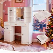 Large Dressing Table W/ 10 LED Lighted Mirror Lady Vanity Makeup Desk Stool Set - White - View 3