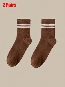 2/5 Pairs Women Slim Striped Mid-Calf Socks - Beige And Brown Striped Pattern, Suitable For Autumn/Winter, Machine Washable, Suitable For Casual And Formal Wear, Cute Socks, Casual Outfit, Fashionable Socks, Comfortable Style, Fashion Enthusiasts, Daily Socks, Fashionable Socks, Durable Material, Fashionable Women, Thick Socks, Fashion Buyers, Formal Wear, Fashionable Stripes, Outdoor Enthusiasts, Striped Pattern, Couple Socks