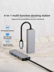 1pc Multi-Functional Expansion Hub, 4-In-1 Docking Station 4K 3.0 Hub, Type-C To + USB*2 + PD100W, Exquisite Gift For Friends On Christmas, New Year, Birthday - Multicolor - View 8