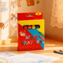 Juego de 6 lápices de colores, con pigmentos intensos y una fórmula de cera suave y fácil de aplicar. Ideal para los dibujos y manualidades de los niños. El estuche portátil con diseño multicolor ofrece una experiencia creativa divertida y sin esfuerzo. - 6 colores - Ver 1