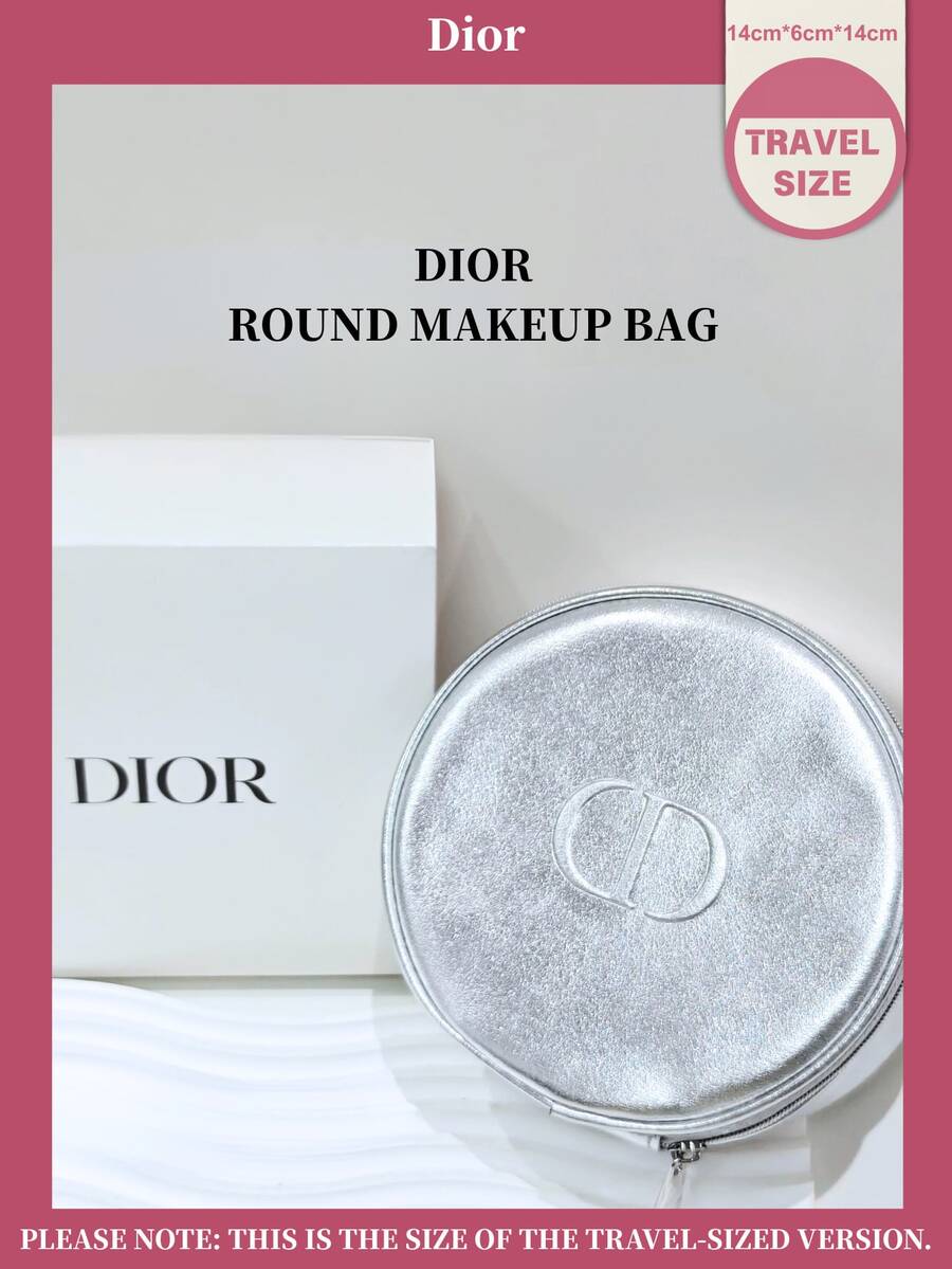Túi đựng mỹ phẩm tròn khóa kéo màu bạc tối giản Dior - Bạc - Xem 1