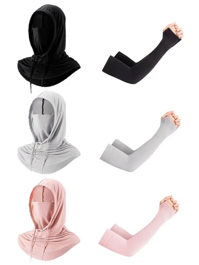 1pc Unisex Ice Silk Balaclava - UV Protection Full Face Mask - Breathable, Seamless, Adjustable Drawstring Neck Gaiter Scarf, Suitable For Outdoor Motorcycle Cycling Fishing, With Ear Loops, Women Sun Protection Face Cover, Men Riding Skiing Mask + 1 Pair Sun Protection Arm Sleeves, Unisex Tight Arm Sleeves For Golf, Basketball, Cycling, Fishing, Driving, Jogging, Boating, Gardening