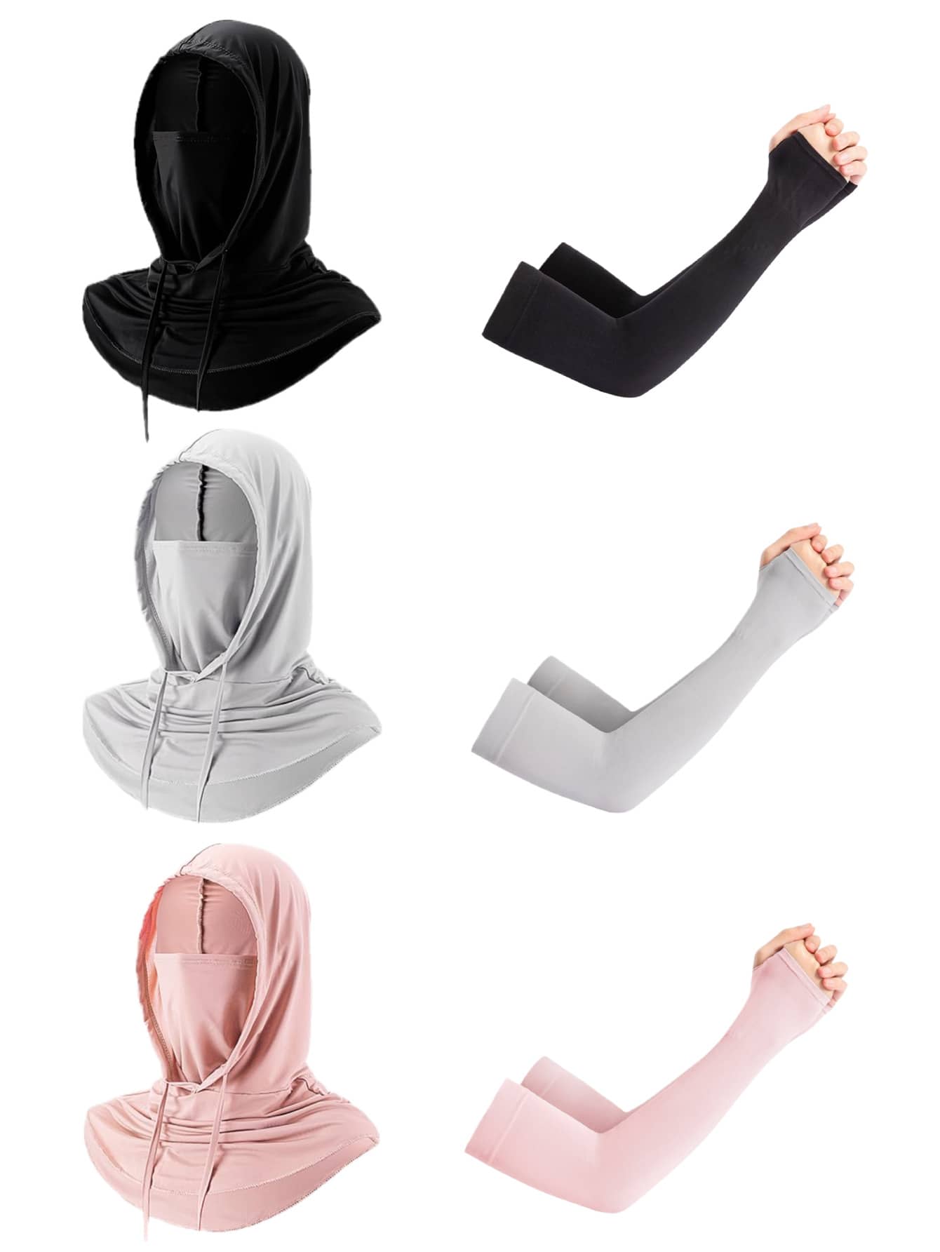 1件男女通用冰丝拉法帽 - 防紫外线全脸面罩 - 透气、无缝、可调节抽绳颈套围巾，适合户外摩托车骑行、钓鱼等活动，带耳挂，女士防晒面罩，男士骑行滑雪面罩 + 1双防晒臂套，男女通用紧身臂套，适用于高尔夫、篮球、骑行、钓鱼、驾驶、慢跑、划船、园艺等活动 - 彩色 - 查看 1