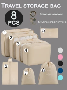 8pcs Travel Luggage Organizer Boxes, Including Compression Storage Shoe Bags, Clothes & Underwear Bags, Suitcase Packing Cubes Set - Beige - View 10