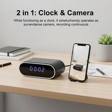 Tragbare 2-in-1-Digitaluhr mit Kamera, 1080P FHD WLAN-Kamera, Fernzugriff über WLAN und Hotspot, lokale Aufzeichnung auf SD-Karte (nicht im Lieferumfang enthalten), 2600-mAh-Akku, Nachtsicht, Bewegungserkennung, ideal für Smart Home, geeignet für Zuhause, Büro, Hotel und Geschäft. - nur Kamera - Übersicht 7