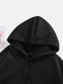 Sudadera con capucha de patrón de perezoso "AMOR TUMBADO" de  - Fibra negra, manga larga, estilo casual unisex de calle, ropa casual de calle |   Diseño de patrón llamativo |   Sudadera de Fibra - Negro - Ver 4