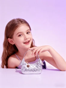 儿童菱形压花图案女童手提包，节日礼物，时尚公主迷你钱包，小巧包包，金/银/白新月形迷你包 - 均碼 - 查看 7