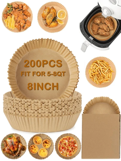 50/100/200 Stück Antihaftauskleidungen für Heißluftfritteusen - Einfach zu reinigen, gesundes Kochen, einzelne Blätter geeignet für Backen, Grillen und Mikrowellenerhitzung - ideal für Privat- und Gewerbehaushalte