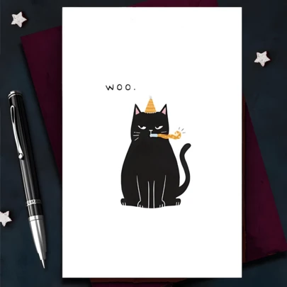 1张趣味猫咪生日贺卡 - “呜呜”生气猫咪戴派对帽 - 送给爱猫人士的趣味生日贺卡 - 宠物生日派对趣味装饰 - 送给猫主人的趣味礼物 - 送给女性、男性、姐妹、兄弟、朋友的趣味生日贺卡 - 可爱的猫咪爱心贺卡