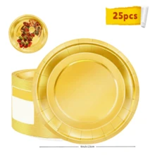 25/50 piezas Platos de papel de 7"/9" con lámina de oro, platos desechables para fiestas, platos para pasteles y postres, juego de vajilla, adecuado para comidas diarias, cumpleaños, baby shower, picnics festivos, graduación, bodas, Ramadán y otras ocasiones - Dorado - Ver 14