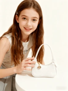 儿童菱形压花图案女童手提包，节日礼物，时尚公主迷你钱包，小巧包包，金/银/白新月形迷你包 - 均碼 - 查看 5