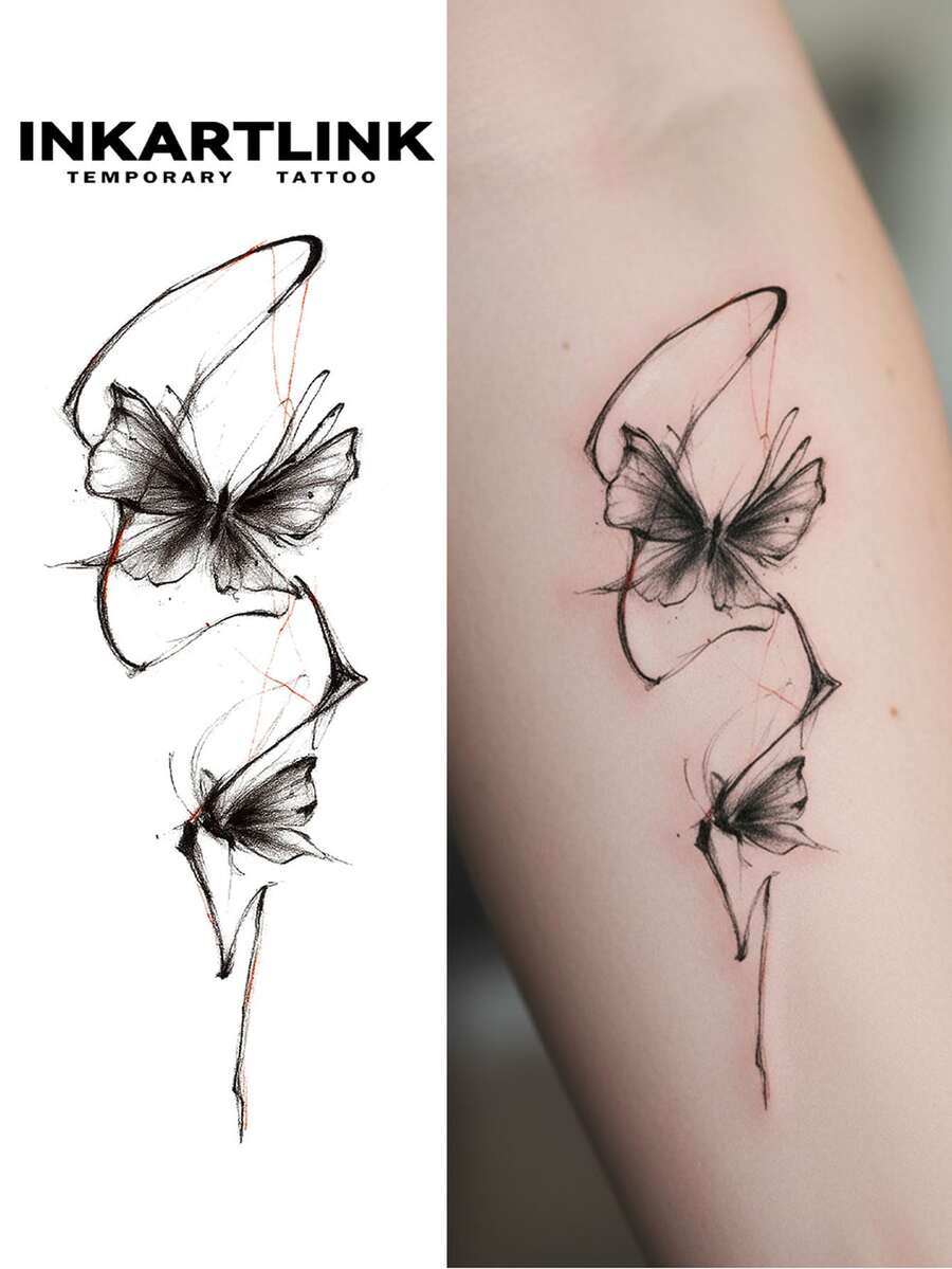 INKARTLINK INKARTINK Chinese Ink Painting Butterfly Temporary Tattoo, Waterproof 2-5 Days, Colorful Water Transfer Tattoo Sticker, Realistic Fake Tattoo, Niche Design Decoration Sticker