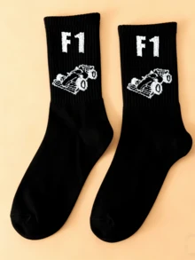 1/2 Pair Men's Crew Socks With F1 Racing Car Pattern, Interesting And Personalized, Great Christmas Gift For Men - Multicolor - View 7