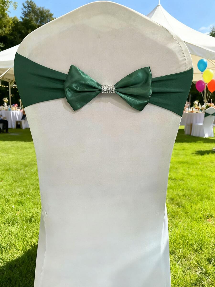 Elastic Chair Back Bow Tie With Rhinestone Buckle, Satin Chair Back Ribbon, Suitable For Banquet, Party, Event, Hotel, Birthday, Wedding, Christmas, Ramadan, New Year Party Decoration - Multicolor - View 1