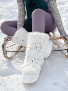 Women's Faux Fur Boots  Fuzzy Fluffy Furry Snow Boots Round Toe With Lace-Up Design Cute Warm Suitable For Christmas Halloween And Winter - trắng - Xem 2