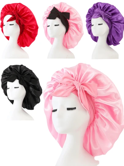 1/2 piezas Gorro de dormir de seda, Gorro de cabello de satén, Gorro de dormir de seda elástico suave, Cubierta de cabello de seda para cabello rizado, Decoración de baño, Decoración de otoño, Accesorio de cabello de vuelta a la escuela
