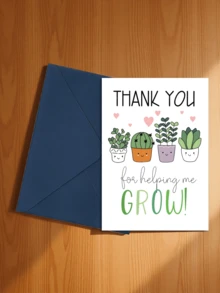 Felicitare de apreciere pentru profesori cu plic - Ilustrații drăguțe cu plante, material de hârtie premium - Felicitare expresivă de mulțumire pentru că m-ați ajutat să cresc, cadou pentru educatori, mentori și tutori - Multicolor - Vizualizare 4