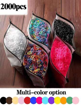 2000个彩色多巴胺弹性发圈，不伤发，多功能发饰，礼品，鸟骨袋包装，马尾辫，发圈，橡皮筋，发绳