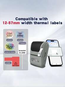 1pc Portable Mini Thermal Label Printer, Household Bluetooth Handheld Receipt Barcode Printer, Compatible With 12-57mm/0.47-2.24in Thermal Labels, Ink-Free Printing, Create Labels Anytime, Thoughtful Gift For Family And Friends On Christmas, Birthday, New Year - Multicolor - View 6