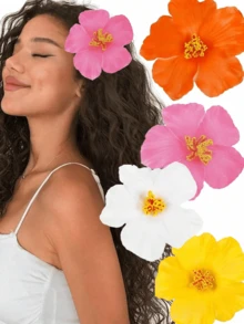 5pcs/1pc Women's Hair Clips In Pink, Yellow, White, Orange, And Blue Tie-Dye Faux Flowers – Fashionable, Versatile, High-End, Elegant, Simple, Minimalist Solid Color Side Clips. Suitable For Daily Wear, Casual Outings, Parties, Commuting, Vacations, Hair Tying, Ponytails, Updos, Washing Face, Bathing, Makeup, And Coordinating With Outfits As Accessories And Hair Ornaments., Claw Clips, Hair Slide, Hair Barrettes, Valentines Accessories, Head Accessories - Multicolor - View 1