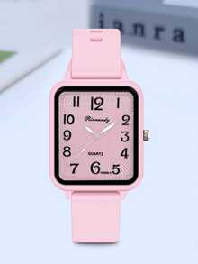 4pcs/Set Fashionable Minimalist Silicone Watch Strap, Women's Square Dial Quartz Watch, Student Casual