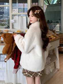 [Y6Y] Women's Fashionable Thermal Lined Long Sleeve Jacket, Small Round Collar Design, Regular Length, Suitable For Autumn/Winter Everyday Wear