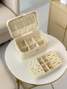 Large Capacity Luxury Genuine Leather Double-Layer Jewelry Box, Featuring Layered Design And Accessory Tray. Suitable For Women/Girls To Store Earrings, Necklaces, Rings And Bracelets. A Perfect Gift For Mother/Wife/Valentine's Day, Also An Ideal Choice For Back-To-School Gifts For Classmates And Best Friends., Room Decor - Multicolor - View 3