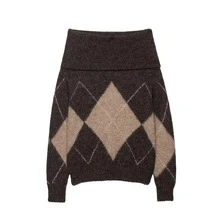 Seelio Autumn/Winter New Arrival Women's Fashion Versatile Diamond Cutout Shoulder Knit Sweater - Brown - View 1