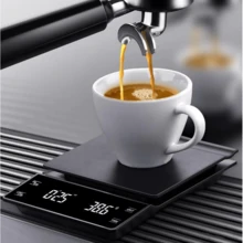 Balanza digital de cocina para café con temporizador, báscula electrónica de alta precisión de 0.1g, función de tara automática, pantalla LED táctil grande y clara, conversión de 3 unidades, apagado automático, incluye almohadilla de silicona resistente al calor - Negro - Ver 4