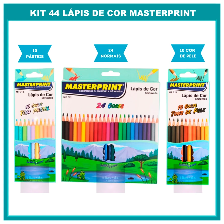Kit Of 44 Hexagonal School Colored Pencils (24 Colors + 10 Pastel Tone Colors + 10 Skin Tone Colors) Masterprint - 彩色 - 查看 1