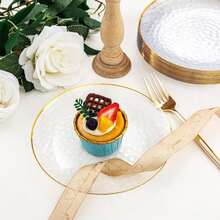 10pcs Transparent Hammered Gold Rim Plates, Salad Plates - Includes 10pcs 10.25 Inch Plates Or 10pcs 7.5 Inch Plates, Essential For Dinner, Dessert, Party, Wedding - Clear - View 6