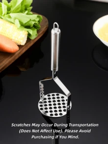 1pc Stainless Steel Potato Masher, Ins Style Design, Multifunctional Stainless Steel Potato Ricer, Non-Slip Potato Masher, Kitchen Tool, For Making Smooth Mashed Potatoes, Baby Food, Baking, Stainless Steel, Material