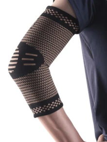 1pc Copper Ion Anti-Slip Breathable Knitted Nylon Sports Elbow Sleeve, Suitable For Men & Women, Fitness, Basketball, Badminton, Compression Arm Sleeve - Black - View 2