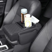 1 Universal Faux Leather Car Armrest Pad With Tissue Box, Coaster, And Storage Pocket - Functional 4-In-1 Comfortable And Durable Vehicle Center Console Cover,Car Armrest Storage Box, Car Armrest Pad, Central Armrest Box, Premium Ergonomic Armrest Box, Comfortable Driving Upgrade, Wear-Resistant And Easy To Clean, Fit Multiple Vehicle Models, New Tissue Box Storage With Cup Holder, Layered Storage, Great Gift For Holidays