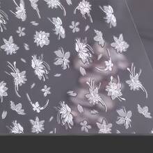 4 Blatt weiße Blumen Nail Art Aufkleber, minimalistisches Pflanzen-Design selbstklebende Nail Sticker, Hochzeits-Design Nail Art Aufkleber