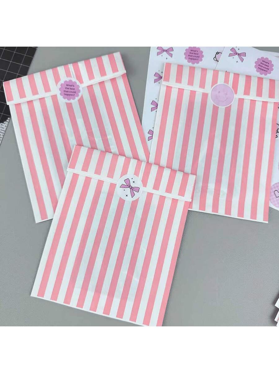 10/50 piezas Bolsas de regalo de 4.7x6.7 pulgadas, incluyendo bolsas para envolver regalos, bolsas de papel pequeñas para accesorios, bolsas de papel con patrón a rayas, bolsas de regalo de caramelo reforzadas, bolsas de papel decorativas DIY, adecuadas para Navidad, Día de San Valentín, bodas, cumpleaños, bolsas de regalo para fiestas, bolsas para envolver regalos. - Multicolor - Ver 1
