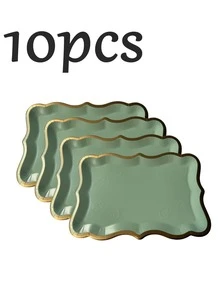 20/10/5pcs 9" X 13" Elegant Gold Rimmed Rectangular Paper Plates, Suitable For Dessert Display, Dining Table Party, Cupcake Display, Birthday Party, Wedding, Bridal Shower, Picnic, Everyday Home Use - Multicolor - View 27