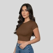 Kit Of 2 Women's Baby Tees - Slim Fit Short Sleeve Blouse - Premium Compression Blouse - 黑色/棕色 - 查看 4