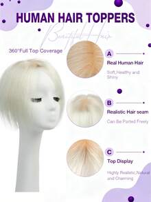 女士隐形夹式假发片，带底座和刘海，直发，灰白渐变色（A01、A02、#1001 款式），三夹固定，轻盈无痕，增加头发蓬松度，适合头发稀疏，遮盖头顶，自然逼真，适合日常佩戴，增加发量并遮盖白发 - 彩色 - 查看 9