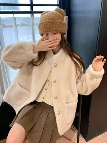 [Y6Y] Women's Fashionable Thermal Lined Long Sleeve Jacket, Small Round Collar Design, Regular Length, Suitable For Autumn/Winter Everyday Wear