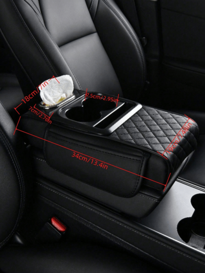 1 Universal Faux Leather Car Armrest Pad With Tissue Box, Coaster, And Storage Pocket - Functional 4-In-1 Comfortable And Durable Vehicle Center Console Cover,Car Armrest Storage Box, Wear-Resistant And Easy To Clean,Layered Storage