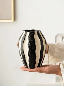 1 pieza Jarrón de resina con rayas verticales, en negro y blanco, de estilo minimalista moderno, mini decoración adecuada para boda, fiesta, hogar, escritorio, oficina, hotel, sala de estar, decoración navideña - Multicolor - Ver 7