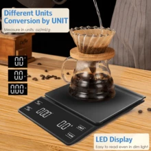 Balanza digital de cocina para café con temporizador, báscula electrónica de alta precisión de 0.1g, función de tara automática, pantalla LED táctil grande y clara, conversión de 3 unidades, apagado automático, incluye almohadilla de silicona resistente al calor - Negro - Ver 5