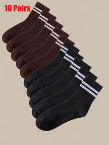 2/5 Pairs Women Slim Striped Mid-Calf Socks - Beige And Brown Striped Pattern, Suitable For Autumn/Winter, Machine Washable, Suitable For Casual And Formal Wear, Cute Socks, Casual Outfit, Fashionable Socks, Comfortable Style, Fashion Enthusiasts, Daily Socks, Fashionable Socks, Durable Material, Fashionable Women, Thick Socks, Fashion Buyers, Formal Wear, Fashionable Stripes, Outdoor Enthusiasts, Striped Pattern, Couple Socks