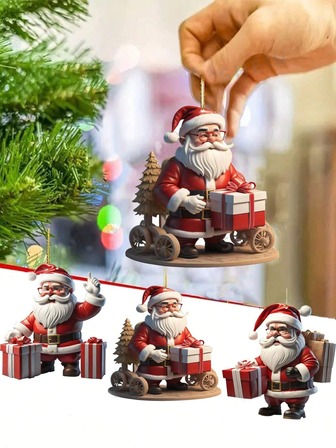 1/3件装 2D 亚克力圣诞老人和圣诞树扁平装饰吊坠，装饰圣诞树，圣诞派对