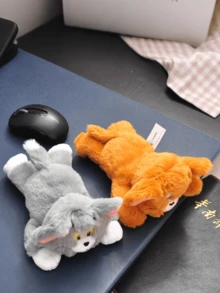 毛绒腕托垫 - 汤姆猫造型，符合人体工学，支撑键盘和鼠标，柔软短毛绒材质，粉色耳朵细节，可爱动漫动物桌面垫，适用于办公室电脑游戏设置，趣味动漫周边礼物，适合青少年女孩，可作为圣诞礼物或送给男朋友/女朋友，完美礼品兼桌面装饰，可爱小物 - 湯姆 - 查看 6