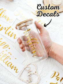 1/3/5pcs Personalized Name Stickers, 1.5-3 Inch Labels, Name Stickers, Customized Gold Stickers, Gold UV Name Stickers, Date Stickers, DIY Gifts, Handmade Items, Customized UV Stickers, Wedding Stickers, Gift UV Stickers - Gold - View 8