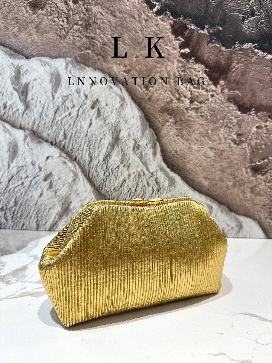 1pc High Quality Women's Gold Shiny Evening Dress Bag, Fashion Wallet Handbag, Women's Handbag, Women's Luxury Chain Shoulder Bag, Shiny Pleated Bag, Valentine's Day Gift - Multicolor - View 1